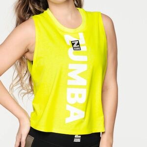 Zumba Fitness Forever Neon Yellow Muscle Tank-Top Women’s Size L Activewear Top